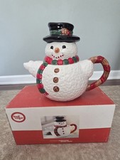 Snowman Ceramic Teapot From The Cellar - Hand Painted - Christmas Decor Vintage picture