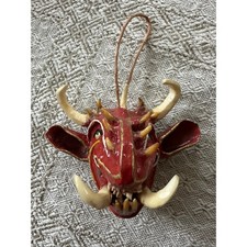 Vintage Devil El Diablo Handmade Hand Painted Mexican Mask red small Hang paper picture