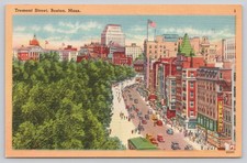 Vintage Tremont Street Boston MA Postcard - Tichnor Bros. Linen View picture