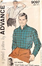 1950's Advance Men's Sports Shirt Pat Boone Pattern 9097 Size 40 UNCUT picture