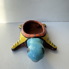 Vibrant Hand Painted Turtle Planter Terracotta Clay Pottery Folk Art Boho Decor picture