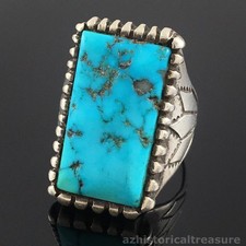 NATIVE AMERICAN NAVAJO HANDMADE STERLING SILVER & NATURAL TURQUOISE RING picture