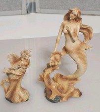 Ebros Gift Faux Wood Mermaid & Fairy Statue Set Coastal Driftwood Fantasy Decor picture