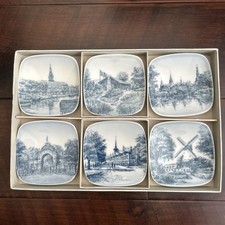 6 Vintage Bing & Grondahl Mini Plates Kjeld Bonfils Blue + White Denmark Art 🔥 picture