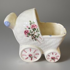 Vintage Ceramic Baby Carriage Planter - Ariston Floral Hand-painted Nursery Deco picture