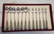 Vintage Seoul Korea Cloisonne Appetizer/Cocktail Spoon and Fork Set 12 Pieces  picture