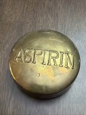 Vintage Heavy Brass Aspirin Pill Container, Trinket Box, Paperweight MCM 2.5