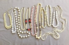 Vintage Plastic Bead Necklace Lot 11 White Retro 18