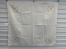 Embroidered Vintage Linen Card Table Applique Floral Tablecloth Topper Design picture
