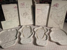 Vtg 90s (4) NEW Longaberger Christmas Cookie Molds Angel Series Love Peace Hope picture