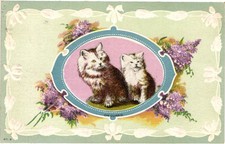 Antique On Guard Cats Kittens Lilac Flowers Embossed Postcard Posted c1908 1c St picture