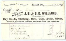 1874 J.B. & S.D. Williams Everett PA Dry Goods Billhead picture