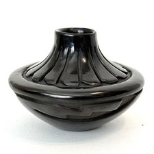 Santa Clara Pottery Vase Carved w/ Feather & Lightning Signed Denise Chavarria picture