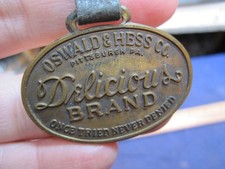 OLD Oswald & Hess Delicious Brand Pittsburgh meats advertising pocket watch fob picture