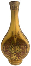 PASABAHCE TURKISH GLASS VASE WITH ETCHED GOLD RELIEF ORNATE DECORATION 1782/2000 picture