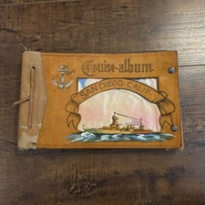 Vtg WWII US Navy Leather Cruise Service Photo Album San Diego CA Photos Include picture