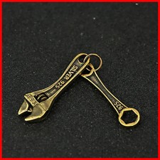 Vinatge Solid Brass Wrench Key Chain Pendant Handmade Pure Copper Mini Spanner K picture