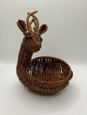 Small Vintage Wicker Rattan Reindeer Basket Christmas Holiday Decor picture