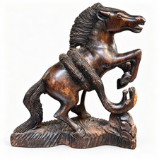 Vintage Hand Carved Wooden Rearing Horse Sculpture Figurine Folk Art Decor picture