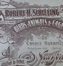 SIGNED 1900 Trade Card Robert Schilling Animals Birds Cages New York Victorian picture