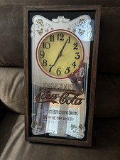 Vintage Coca Cola Mirrored Wall Clock Wood 25x13 Battery Powered Bar Pub Clock picture