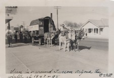 1947 Burro Donkey Team Covered Wagon Tucson Arizona Old West VINTAGE PHOTO picture