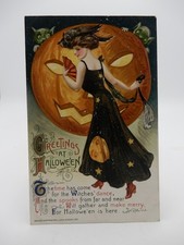 John Winsch Sam Schmucker Halloween Postcard Beautiful Witch JOL Owl Goblins picture