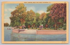 Paterson NJ West Side Park Boat Landing Linen Postcard 1930s Curt Teich picture