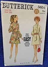 Vintage 60s Pattern Butterick 5654 A-line Dress Pussy Bow Hi Collar 36
