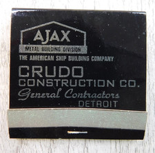 Ajax Crudo Construction Co Detroit Michigan Full Unstruck Vintage Matchbook Ad picture