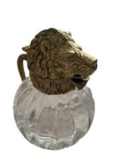 Vintage RARE Signed Valenti Glass Pitcher Brass Lion Head FINELY CRAFTED picture