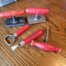 5 Vtg Edlund & Unbranded Can Bottle Jar Cork Openers Red Handle Tool Steel  picture