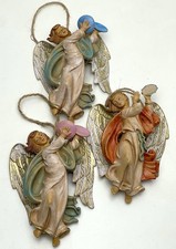 Set Of Three Vtg.Made In Italy Christmas Angels Playing Instruments Wall Or Tree picture