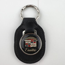 Vintage 1980s Cadillac Leather Keyring Keychain Black Made in Canada picture
