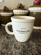 2001 Starbucks Coffee Mug Barista Abbey White 18oz Black Graphics Est 1971 picture