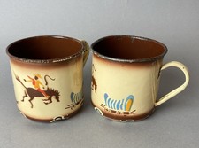 1950's Monterrey Nesco Western  Chuckwagon Enamelware Bucking Bronco Two Cups picture