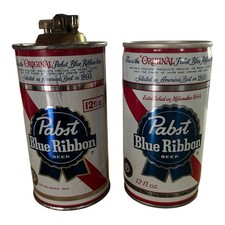 Vintage Pabst Blue Ribbon Beer Can Table Lighter & Pull Top Can picture