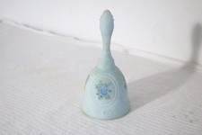 Fenton Custard Bell Hand Painted Light Blue Satin Floral Signed By Kay Davis 7