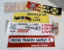 VINTAGE 5 Railroad Crossing Train Locomotive Bumper Stickers LOOK LISTEN LIVE picture