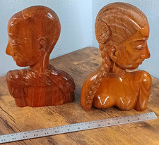 Beautiful Vintage Mid-Century Modern Hand-Carved Philippine Profile Bookends picture