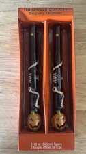 Vintage Halloween Black Taper Candle. 10-in. Orange Pumpkin Skeleton picture