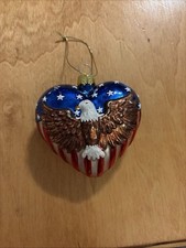 American Flag With Eagle Heart-Shaped Ornament 3.5 Inches picture