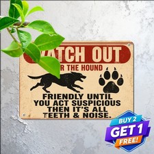 Beware Of Dog Yard Sign Metal Tin Plaque Gate Security Warning Decor 8x12 picture