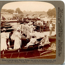 ENGLAND, Going to See the Races, Henley Bridge Below Finish --U&U Stereoview O79 picture