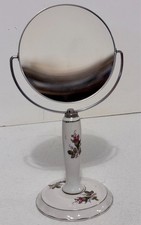 Vtg MOSS ROSE VANITY Porcelain Swivel MIRROR 2 sides Regular & Magnifying 10.5