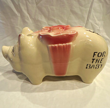 Vintage Ceramic Pig Piggy Bank Coin Bank Pink Flower & Bow