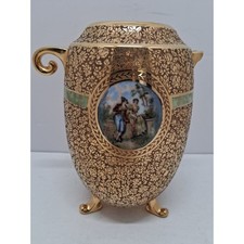 AK Kaiser Bavaria Gold Porcelain Fragonard Romantic Scene Footed Vase Pitcher picture