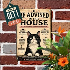 Visiting My House Cat Rules Metal Sign Vintage Pet Lover Wall Decor Plaque 8x12 picture