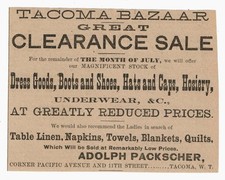 1884 Tacoma WASHINGTON TERRITORY Newspaper ad BAZAAR Sale, W.T. picture