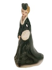 Vintage Elegance Porcelain Winter Lady Figurine Necklace & Earrings Rhinestones picture